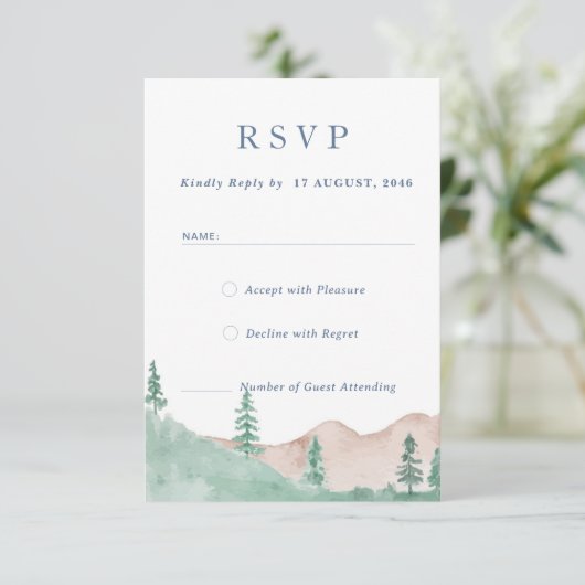 Mountain Forest Range Wedding RSVP Response Kaart (Staand voorkant)