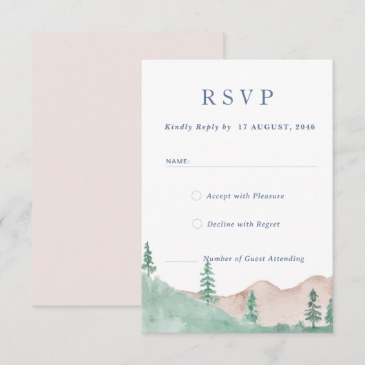 Mountain Forest Range Wedding RSVP Response Kaart (Voorkant / Achterkant)