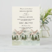 Mountain Forest Rustic Budget QR Code Wedding Kaart (Staand voorkant)