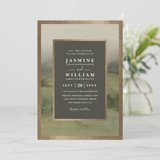 Mountain Forest Rustic Elegant QR Code Wedding Kaart (Staand voorkant)