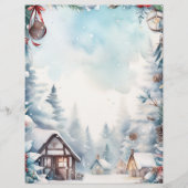 Mountain Forest Sneeuwrijke blokhutten Kerstmis Briefhoofd (Voorkant)