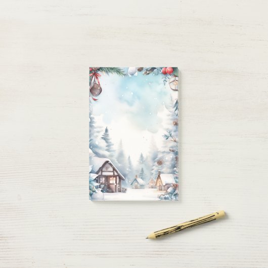Mountain Forest Sneeuwrijke blokhutten Kerstmis Post-it® Notes (Op bureau)