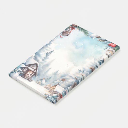 Mountain Forest Sneeuwrijke blokhutten Kerstmis Post-it® Notes (Schuin)