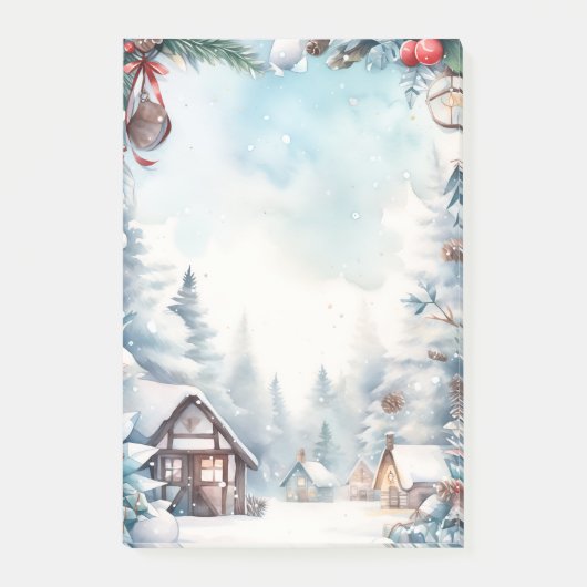 Mountain Forest Sneeuwrijke blokhutten Kerstmis Post-it® Notes (Voorkant)