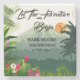 Mountain & Forest Sunset Uitnodiging voor verjaard Stenen Onderzetter