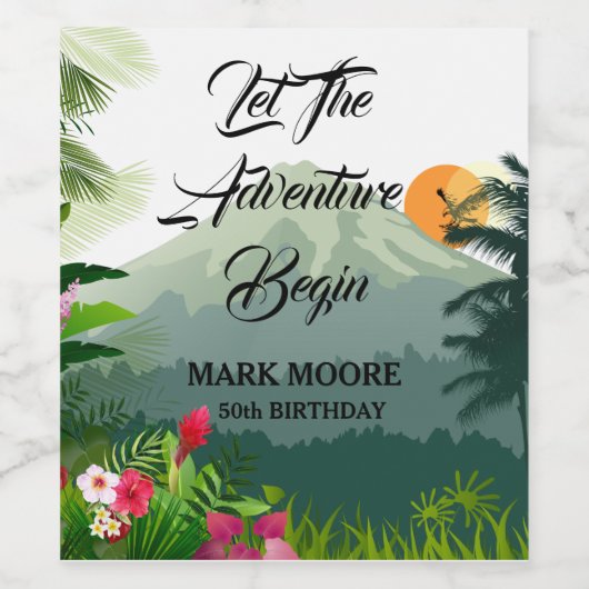 Mountain & Forest Sunset Uitnodiging voor verjaard Wijn Etiket (Enkel label)