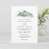 Mountain Forest Trees Pine Rustic QR Code Wedding Kaart (Staand voorkant)