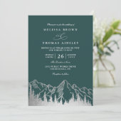 Mountain Forest Trees Pine Rustic QR Code Wedding Kaart (Staand voorkant)
