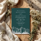 Mountain Forest Trees Pine Rustic QR Code Wedding Kaart