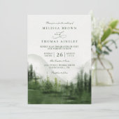 Mountain Forest Trees Rustic QR Code Wedding Kaart (Staand voorkant)