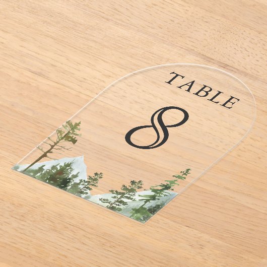 Mountain Forest Trees Wedding Acrylic Table Number Acryl Uitnodigingen (Laagn)
