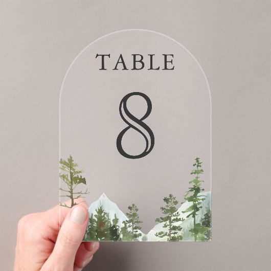 Mountain Forest Trees Wedding Acrylic Table Number Acryl Uitnodigingen (Insitu (Draagbaar))