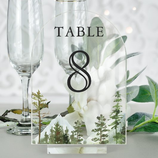Mountain Forest Trees Wedding Acrylic Table Number Acryl Uitnodigingen