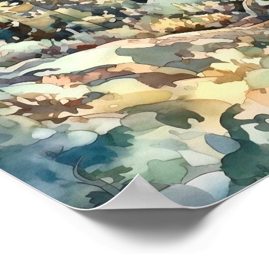 Mountain Forest Waterverf schilderij Art Print (Hoek)