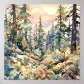 Mountain Forest Waterverf schilderij Art Print (Voorkant)