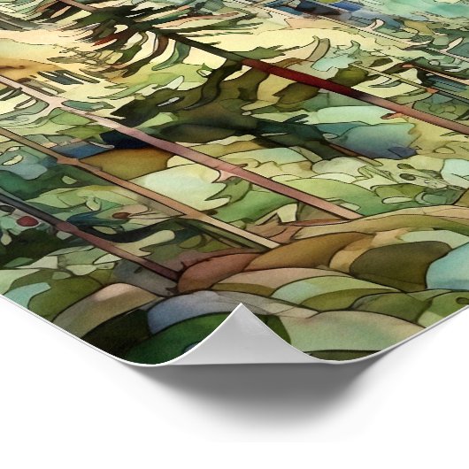 Mountain Forest Waterverf schilderij Art Print (Hoek)