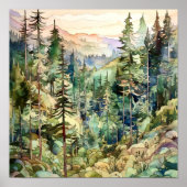 Mountain Forest Waterverf schilderij Art Print (Voorkant)