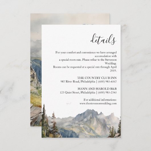 Mountain forest Wedding Details kaart (Voorkant / Achterkant)
