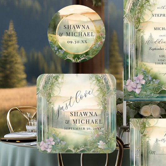 Mountain Forest Woodland gewoon liefde elegante br Kartonnen Onderzetters