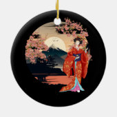 Mountain Fuji Cherry Blossom Geisha Japanse Gard Keramisch Ornament (Achterkant)