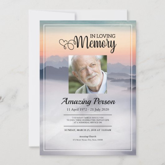 Mountain Funeral Order of Service Invitation Kaart (Voorkant)