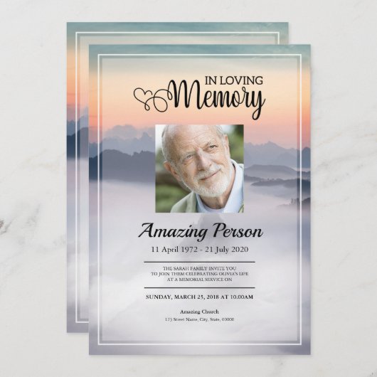 Mountain Funeral Order of Service Invitation Kaart (Voorkant / Achterkant)