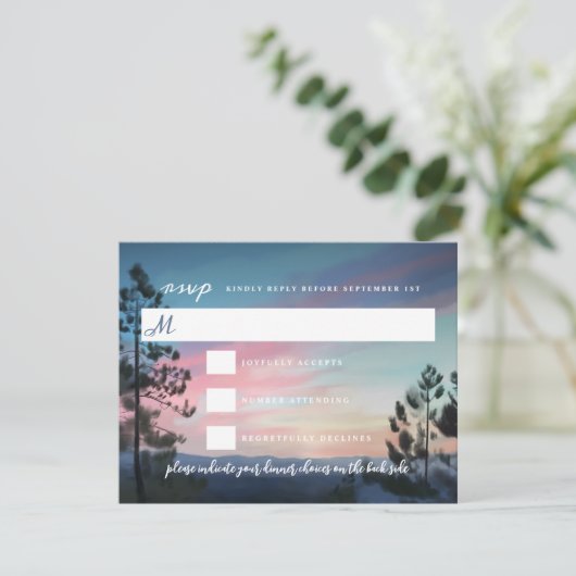 Mountain Getaway Wedding RSVP Kaartje (Staand voorkant)