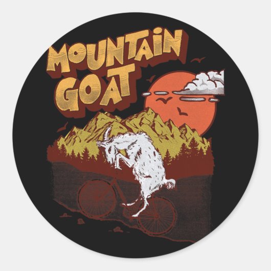 Mountain Goat Funny Mountain Biking Goat Biker Vin Ronde Sticker (Voorkant)