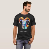 Mountain Goat Ram Multicolor Verf Drip Waterverf T-shirt (Voorkant volledig)
