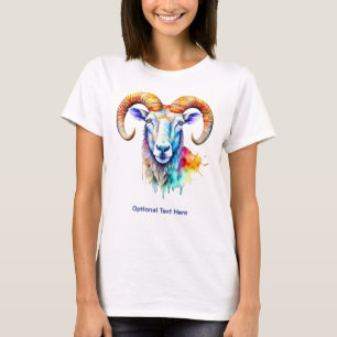 Mountain Goat Ram Multicolor Verf Drip Waterverf T-shirt