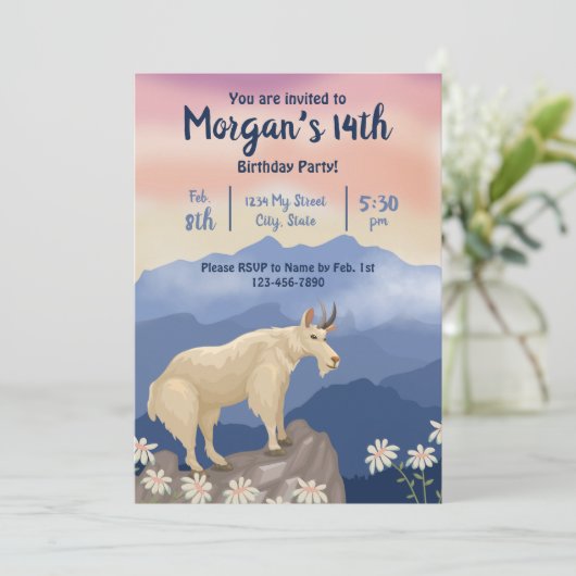Mountain Goat Verjaardag Uitnodiging (Staand voorkant)