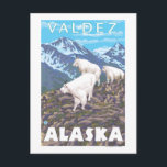 Mountain Goats Scene - Valdez, Alaska Briefkaart<br><div class="desc">Mountain Goats Scene - Valdez,  Alaska - Vintage Travel Poster werd in 2007 opgericht. Dit afbeelding toont scènes van Valdez,  AK.</div>