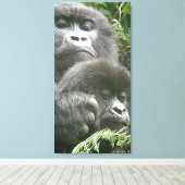 Mountain Gorilla & Baby 20 x 40 inch. Canvas Afdruk (Insitu (Houten vloer))