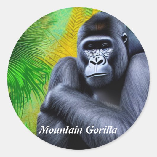 Mountain Gorilla Ronde Sticker (Voorkant)