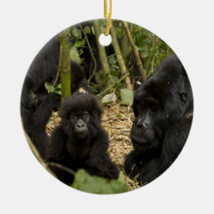 Mountain Gorilla, volwassen met jonge Keramisch Ornament