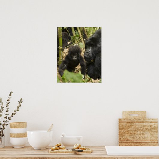 Mountain Gorilla, volwassen met jonge Poster (Keuken)