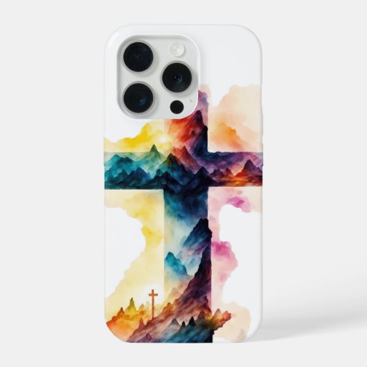 Mountain Grace – Waterverf Kruis iPhone Hoesje (Achterkant)