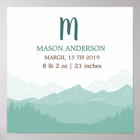 Mountain Green | Gepersonaliseerd Poster Baby gebo (Voorkant)