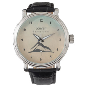 Mountain Illustratie in zwart gepersonaliseerd Horloge