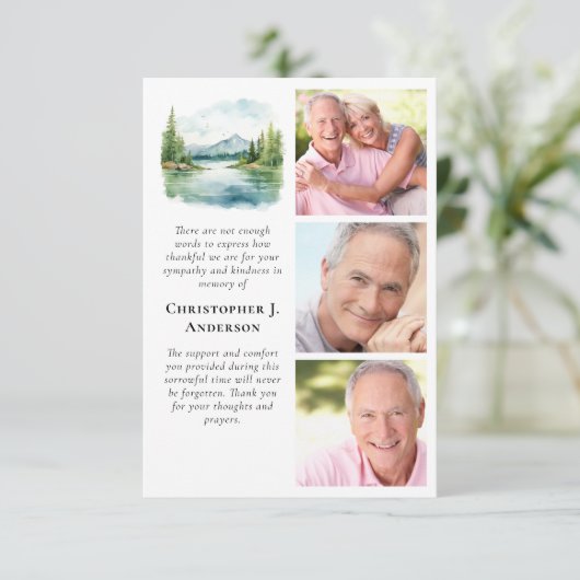 Mountain Lake 3 foto Sympathy begrafenis Bedankkaart (Staand voorkant)