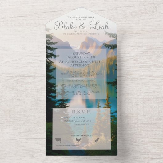 Mountain Lake All in One Wedding Invitation RSVP All In One Uitnodiging (Binnen)