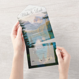 Mountain Lake All in One Wedding Invitation RSVP All In One Uitnodiging
