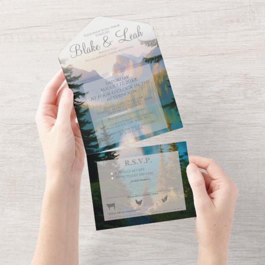 Mountain Lake All in One Wedding Invitation RSVP Uitnodiging (Afscheurbaar)