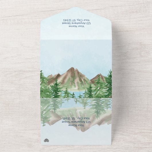 Mountain Lake All in One Wedding Invite All In One Uitnodiging (Buitenkant)