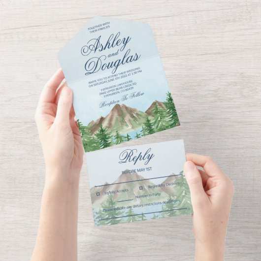 Mountain Lake All in One Wedding Invite All In One Uitnodiging (Afscheurbaar)