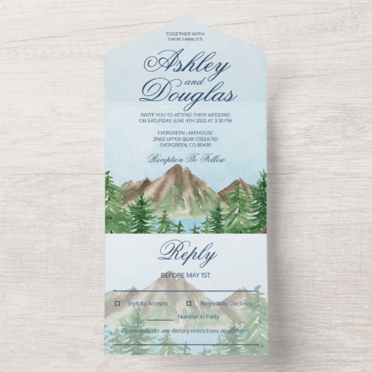 Mountain Lake All in One Wedding Invite All In One Uitnodiging (Binnen)