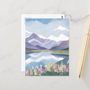 Mountain Lake   Bloemig Watercolor Landschap Briefkaart