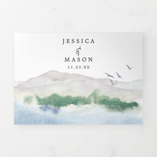 Mountain Lake Bruiloft Tri-Fold Uitnodigingen RSVP (Cover)