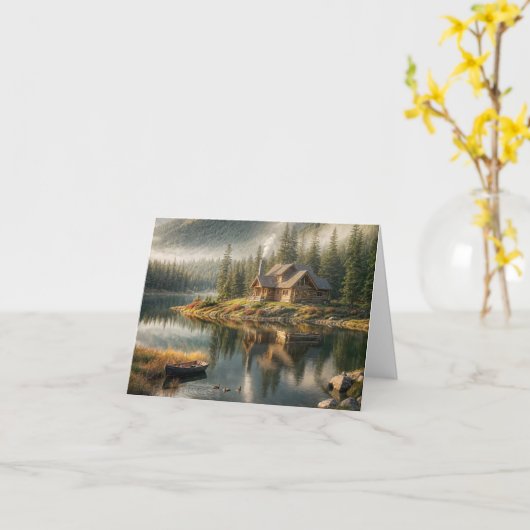 Mountain Lake Cabin Note Kaart (Gele Bloem)