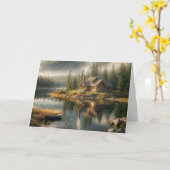 Mountain Lake Cabin voor de verjaardag Kaart (Gele Bloem)